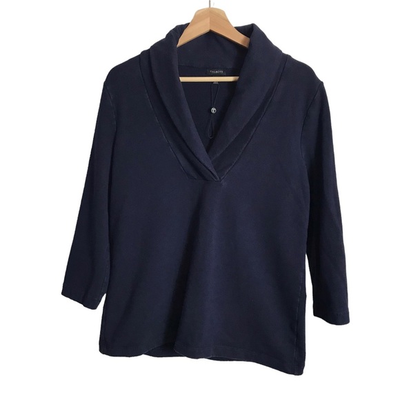 Talbots Large Navy Blue Pop‎ Over Shawl Neck Sweatshirt NEW - Picture 1 of 8
